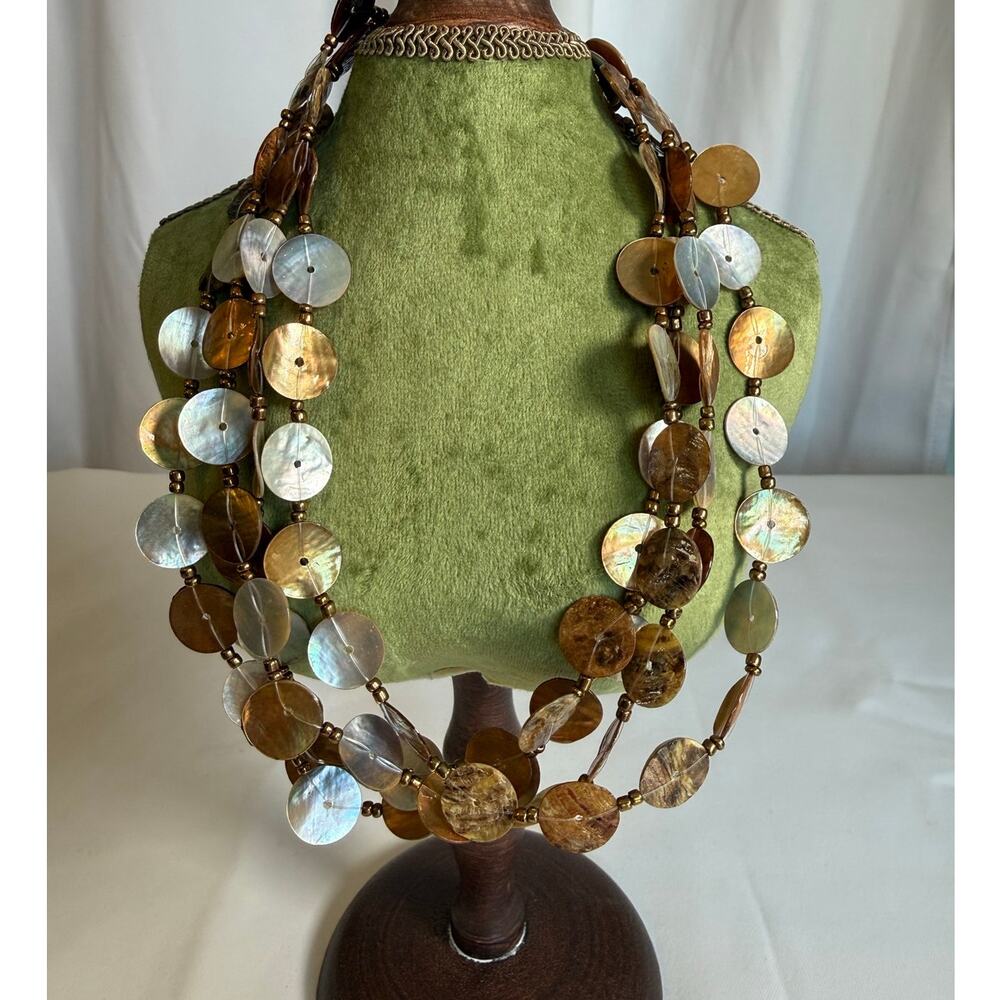 Vintage Shell Bib Necklace Multi-Strand Capiz Statement Boho Coastal